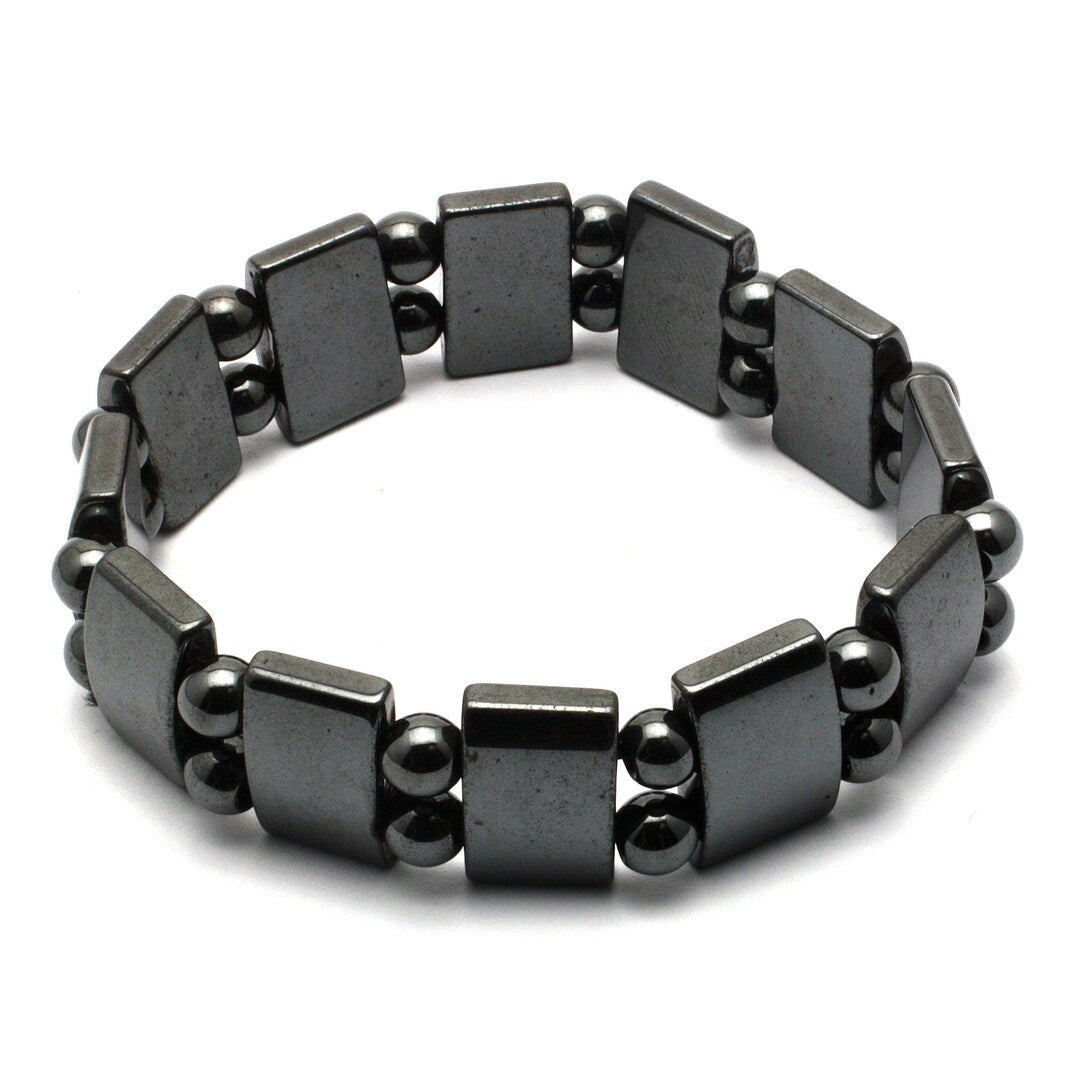 Hematita Pulsera Elástica p/Hombre en Rectángulo y Esfera