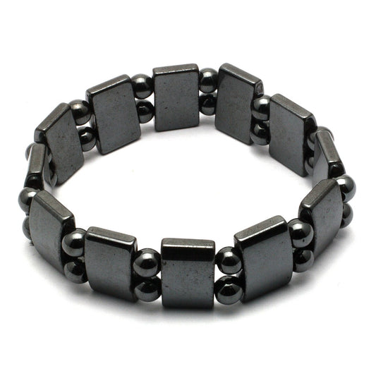 Hematita Pulsera Elástica p/Hombre en Rectángulo  y Esfera
