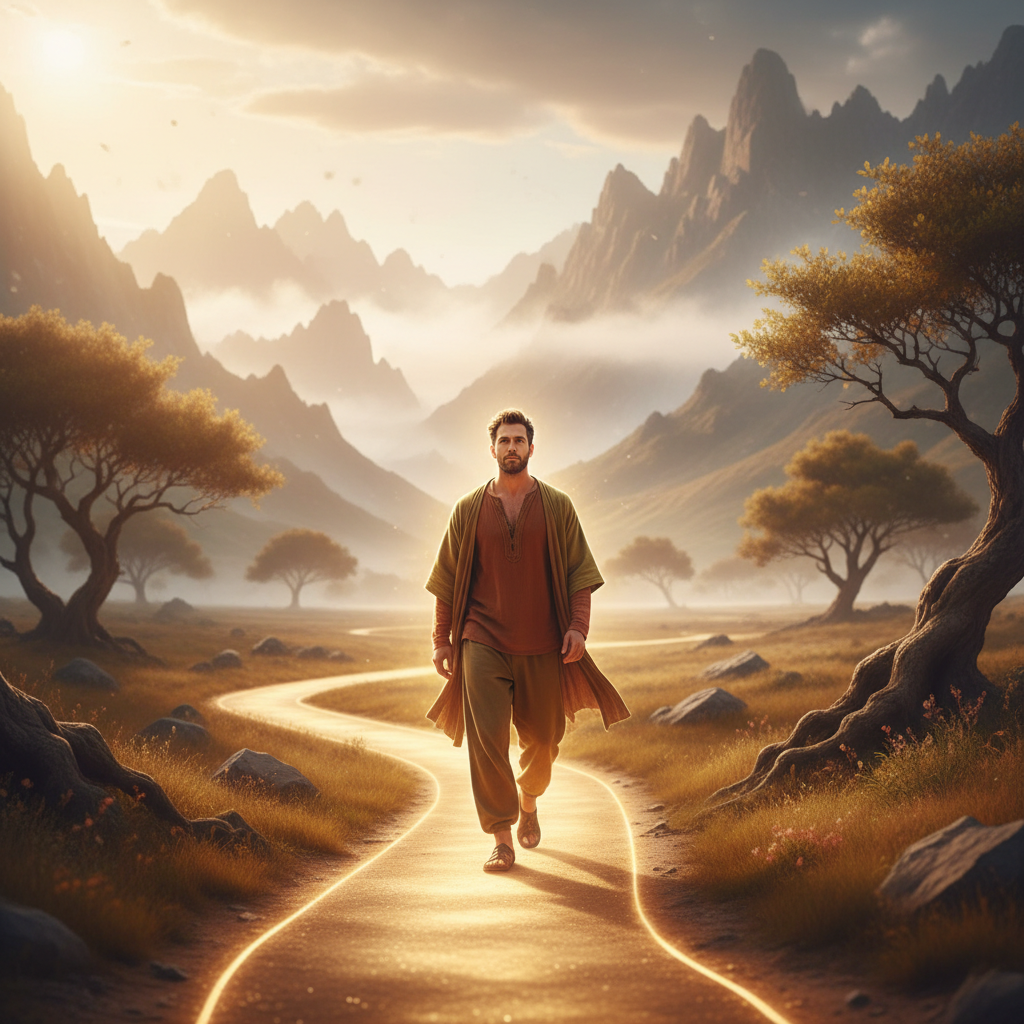Hombre caminando con fe y seguridad por un sendero luminoso — Sanación Energética Masculina Método Mavione